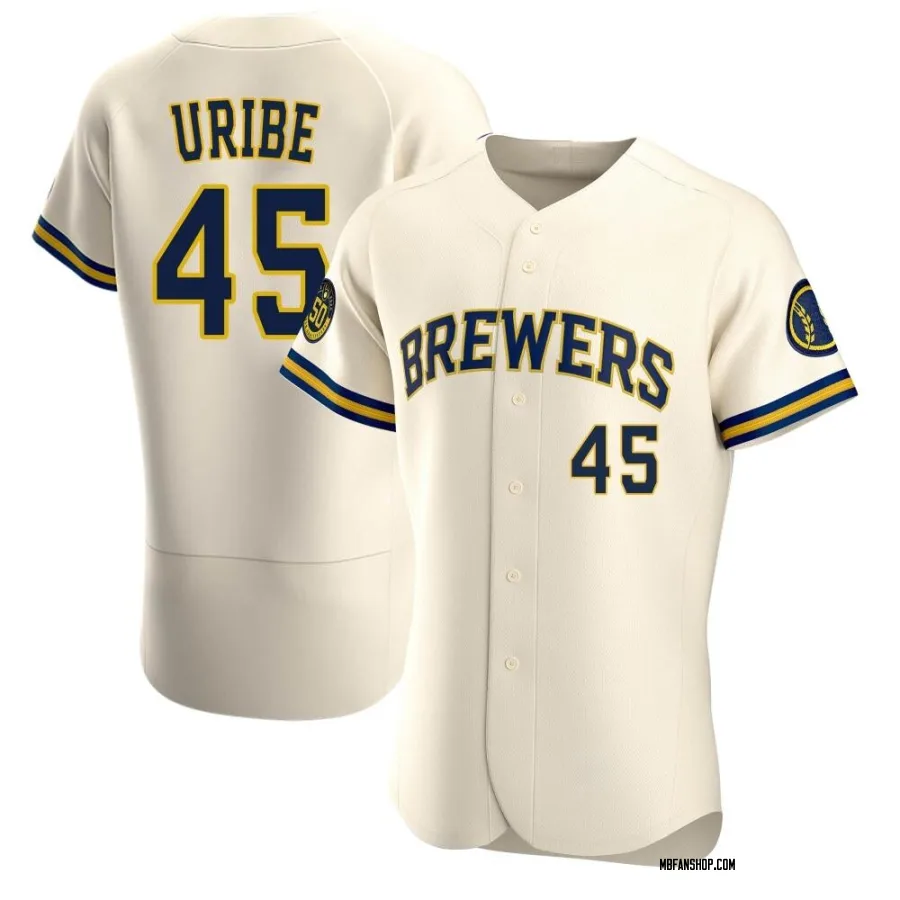 Authentic Men's Abner Uribe Milwaukee Brewers Home Jersey - Cream