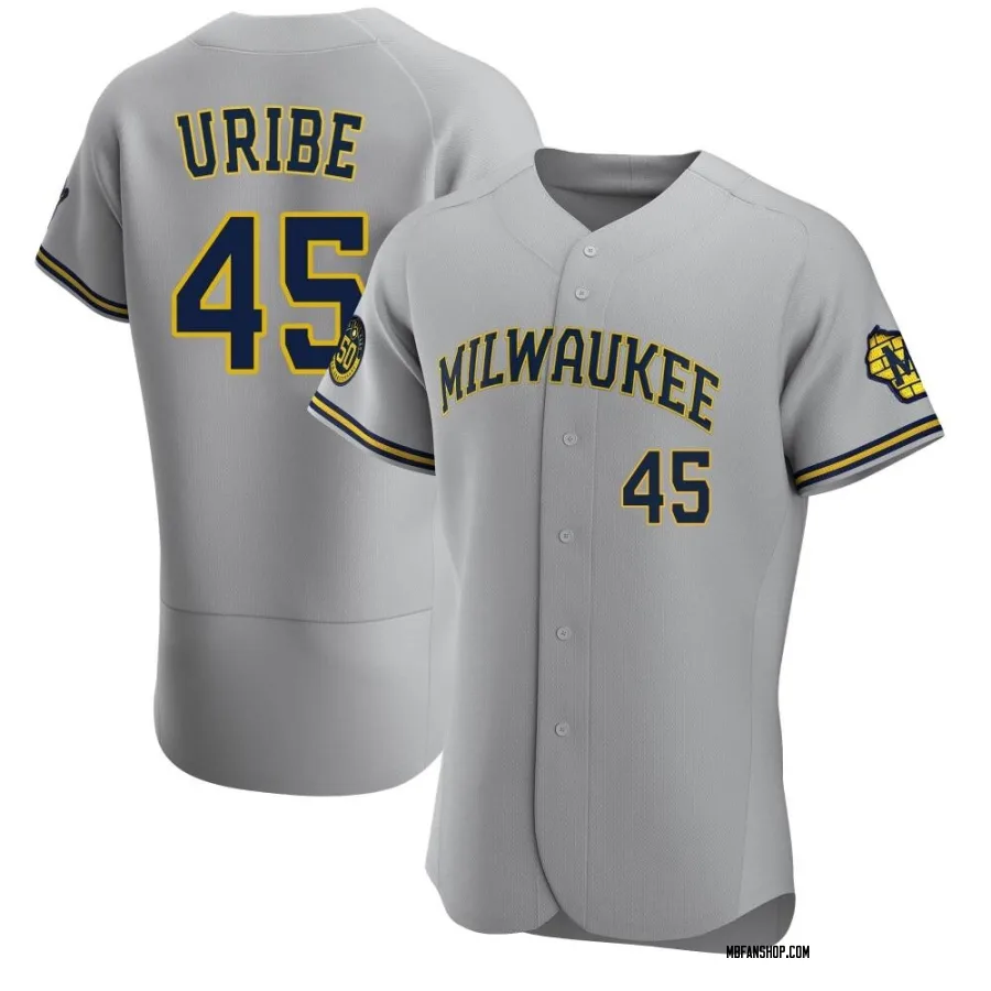 Authentic Men's Abner Uribe Milwaukee Brewers Road Jersey - Gray