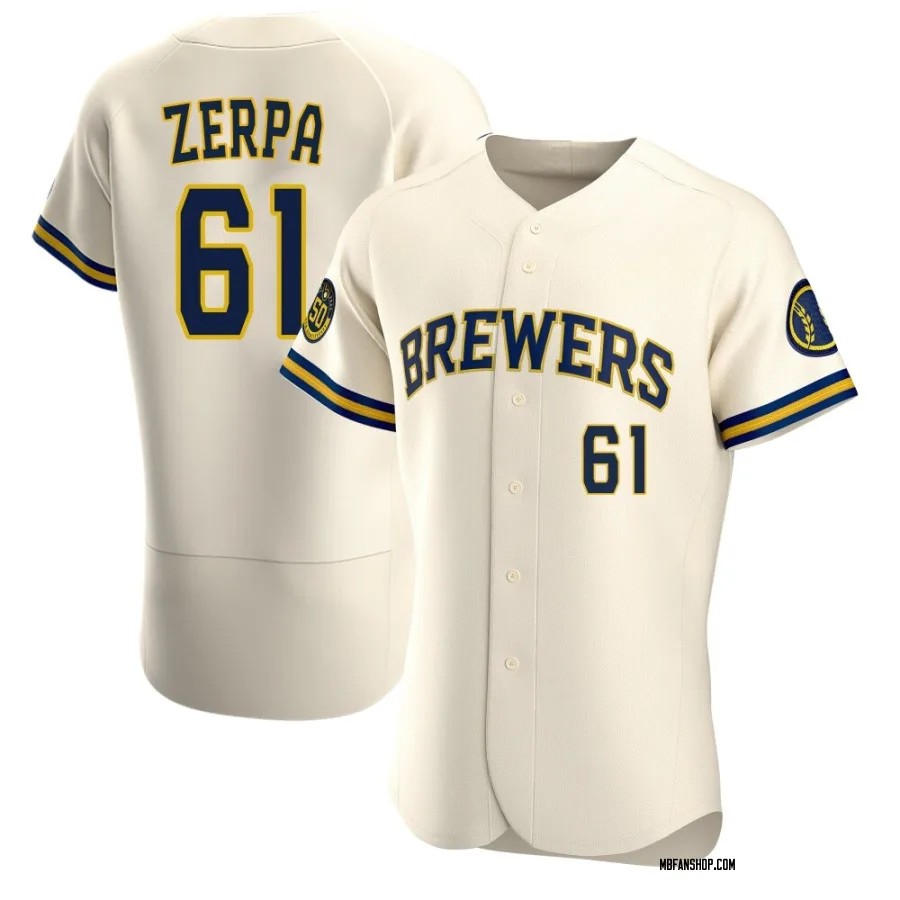 Authentic Men's Angel Zerpa Milwaukee Brewers Home Jersey - Cream