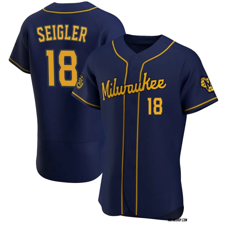 Authentic Men's Anthony Seigler Milwaukee Brewers Alternate Jersey - Navy
