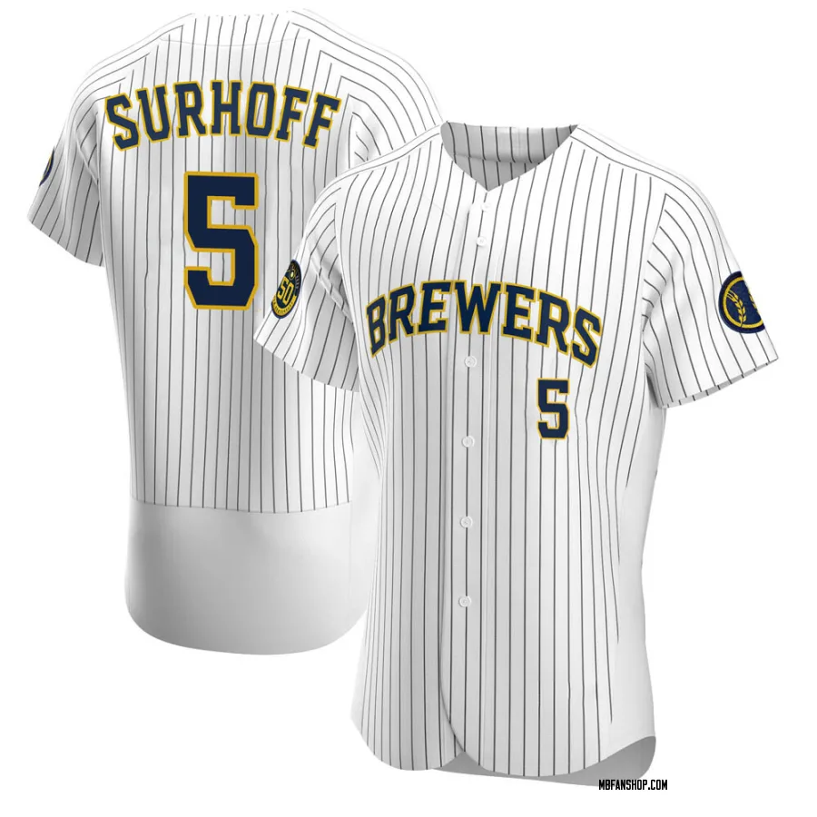 Authentic Men's Bj Surhoff Milwaukee Brewers Alternate Jersey - White