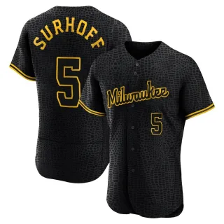Authentic Men's Bj Surhoff Milwaukee Brewers Snake Skin City Jersey - Black