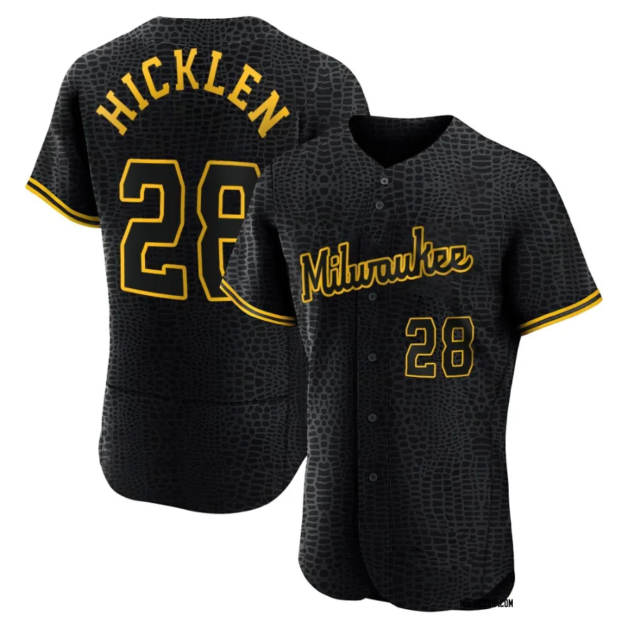 Authentic Men's Brewer Hicklen Milwaukee Brewers Snake Skin City Jersey - Black