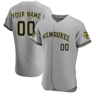 Authentic Men's Custom Milwaukee Brewers Road Jersey - Gray