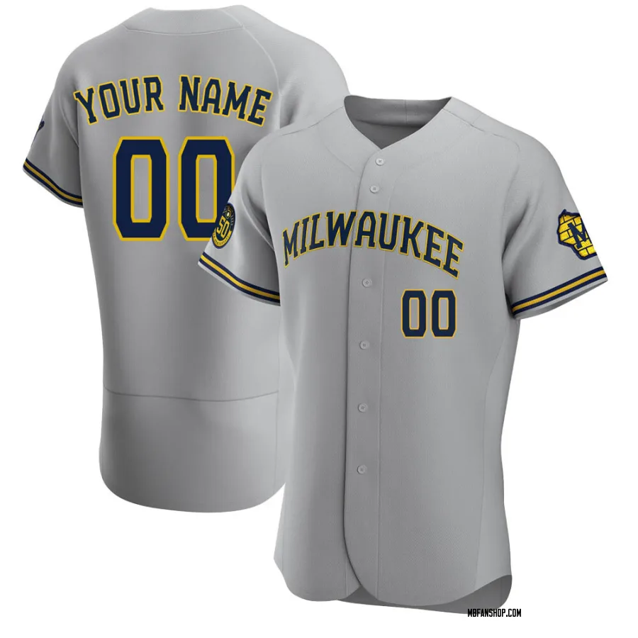 Authentic Men's Custom Milwaukee Brewers Road Jersey - Gray