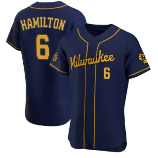 Authentic Men's David Hamilton Milwaukee Brewers Alternate Jersey - Navy