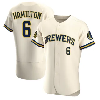Authentic Men's David Hamilton Milwaukee Brewers Home Jersey - Cream