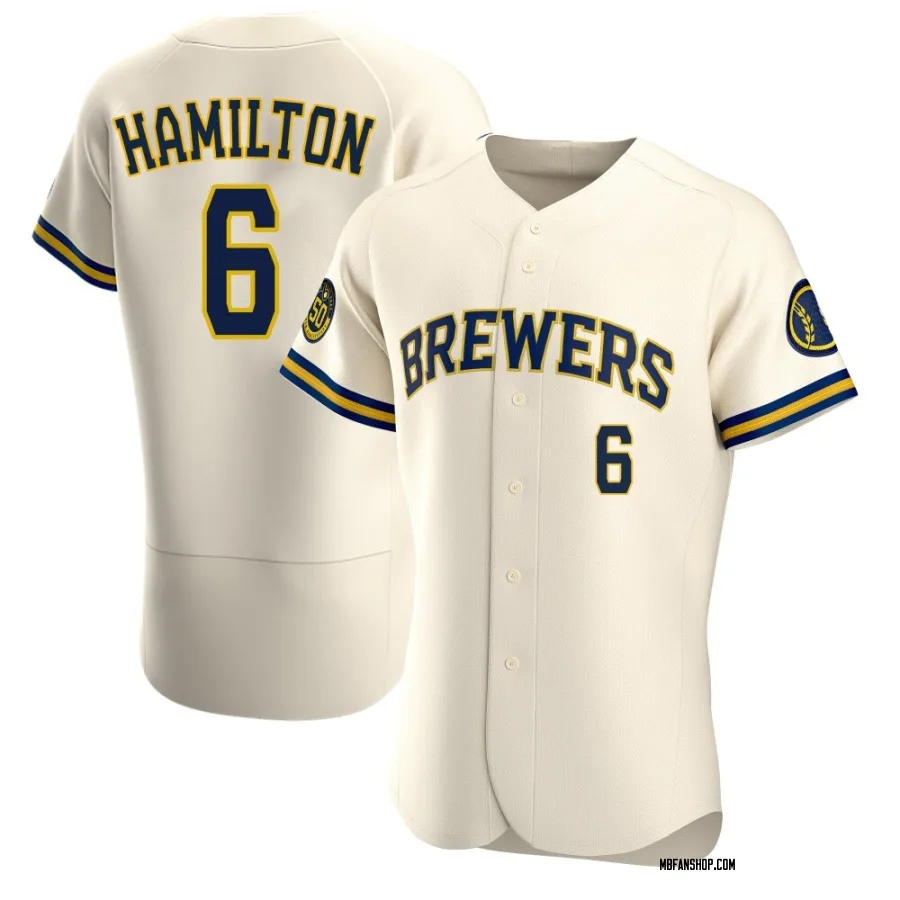 Authentic Men's David Hamilton Milwaukee Brewers Home Jersey - Cream