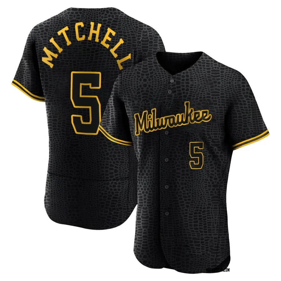 Authentic Men's Garrett Mitchell Milwaukee Brewers Snake Skin City Jersey - Black