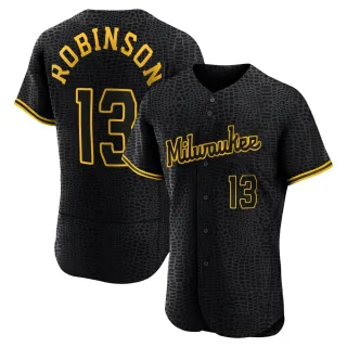 Authentic Men's Glenn Robinson Milwaukee Brewers Snake Skin City Jersey - Black