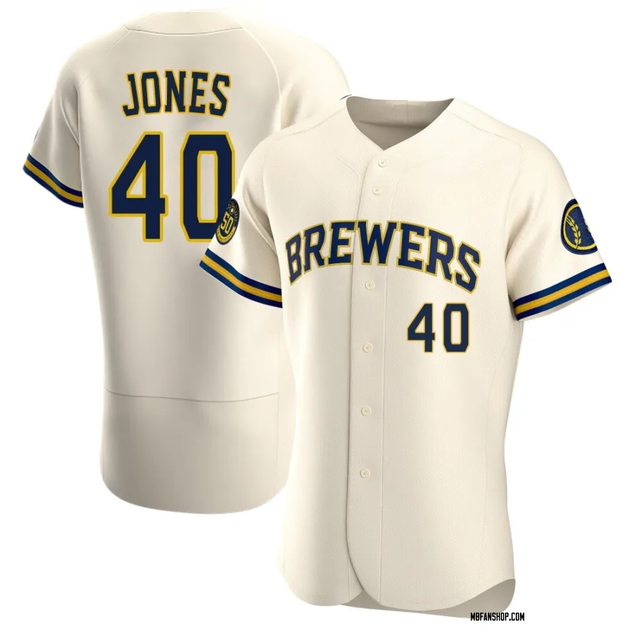 Authentic Men's Greg Jones Milwaukee Brewers Home Jersey - Cream