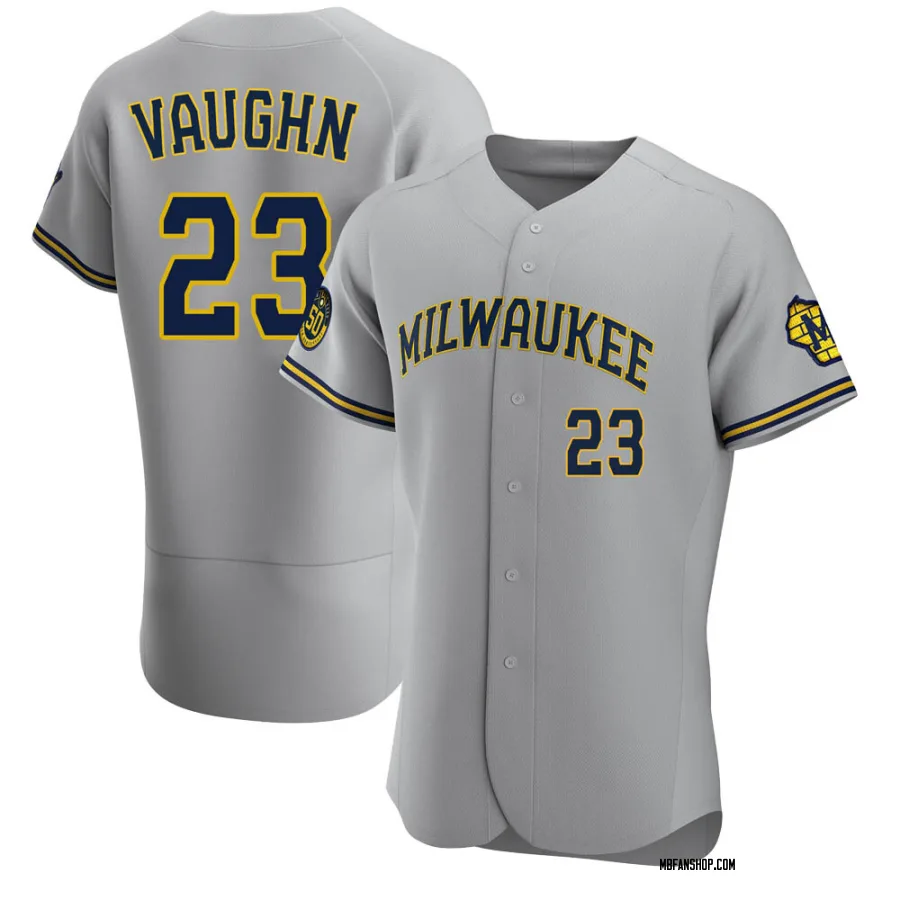 Authentic Men's Greg Vaughn Milwaukee Brewers Road Jersey - Gray