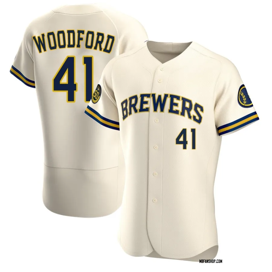 Authentic Men's Jake Woodford Milwaukee Brewers Home Jersey - Cream