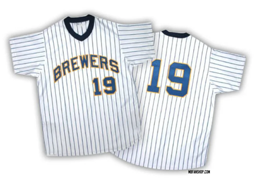 Authentic Men's Robin Yount Milwaukee Brewers Strip Throwback Jersey - White/Blue