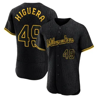 Authentic Men's Teddy Higuera Milwaukee Brewers Snake Skin City Jersey - Black