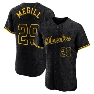 Authentic Men's Trevor Megill Milwaukee Brewers Snake Skin City Jersey - Black