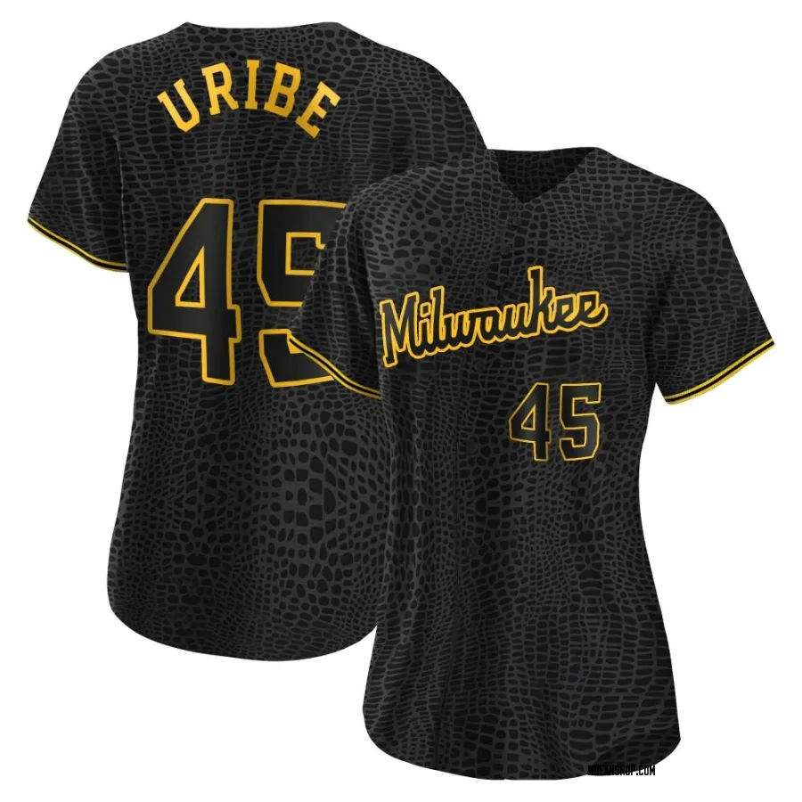 Authentic Women's Abner Uribe Milwaukee Brewers Snake Skin City Jersey - Black