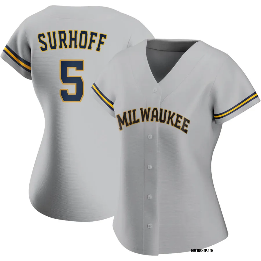 Authentic Women's Bj Surhoff Milwaukee Brewers Road Jersey - Gray