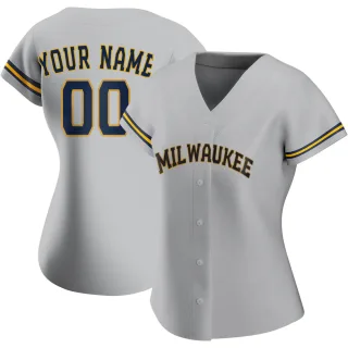 Authentic Women's Custom Milwaukee Brewers Road Jersey - Gray