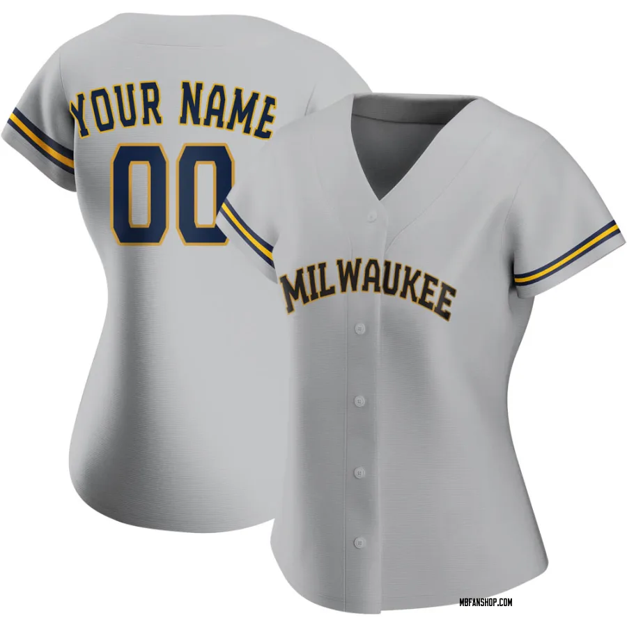 Authentic Women's Custom Milwaukee Brewers Road Jersey - Gray