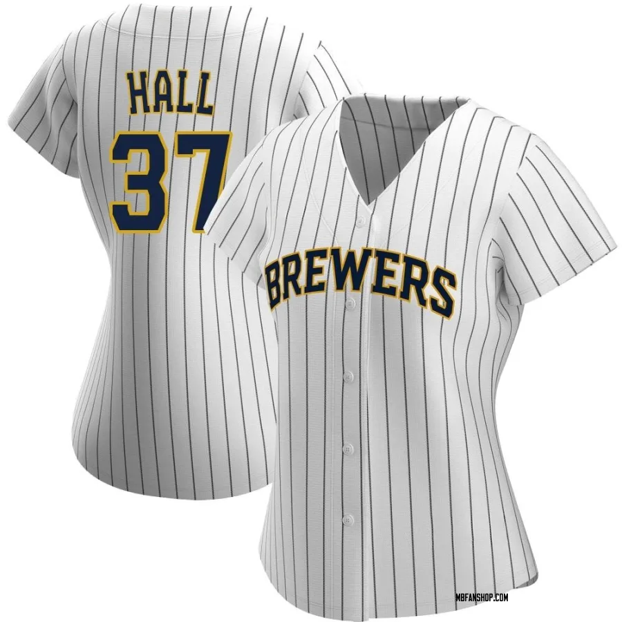 Authentic Women's DL Hall Milwaukee Brewers Alternate Jersey - White/Navy