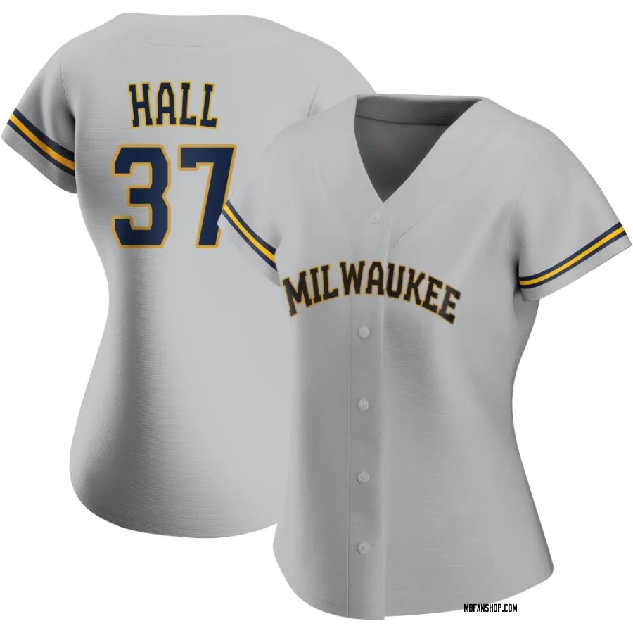 Authentic Women's DL Hall Milwaukee Brewers Road Jersey - Gray