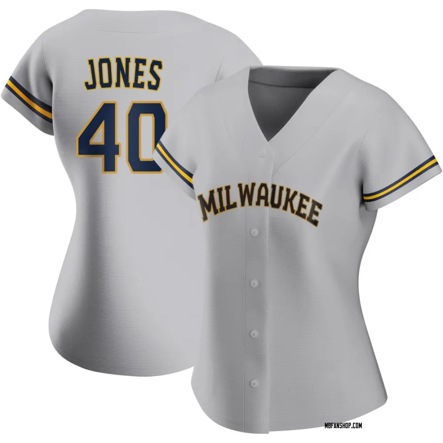 Authentic Women's Greg Jones Milwaukee Brewers Road Jersey - Gray