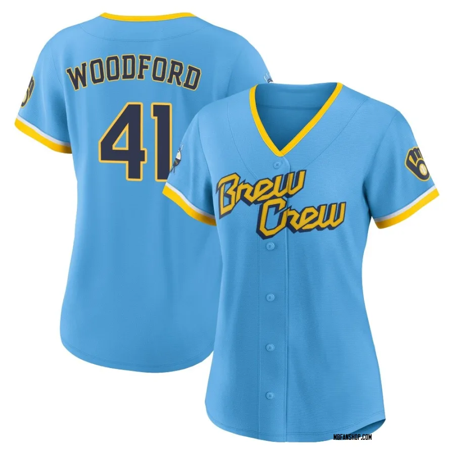 Authentic Women's Jake Woodford Milwaukee Brewers Powder 2022 City Connect Jersey - Blue