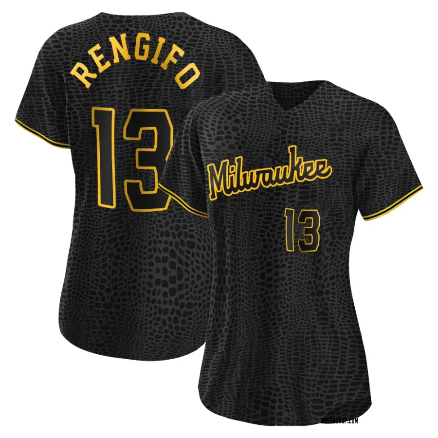 Authentic Women's Luis Rengifo Milwaukee Brewers Snake Skin City Jersey - Black
