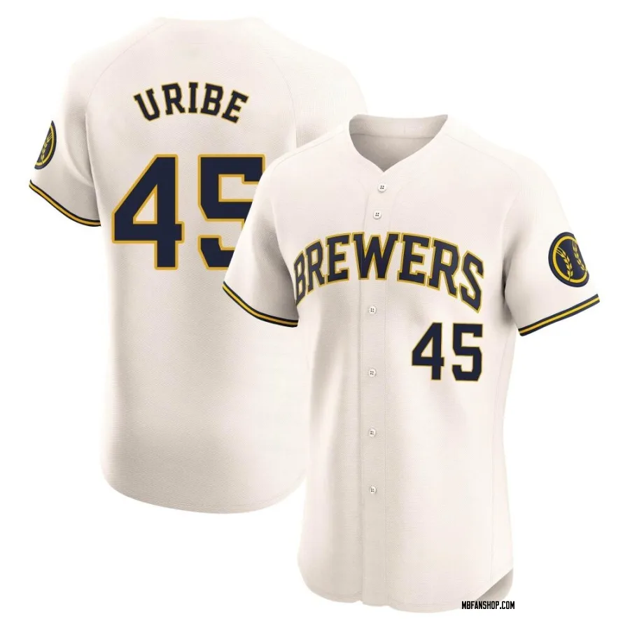 Elite Men's Abner Uribe Milwaukee Brewers Home Jersey - Cream