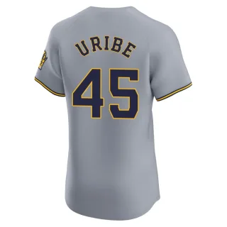 Elite Men's Abner Uribe Milwaukee Brewers Road Jersey - Gray