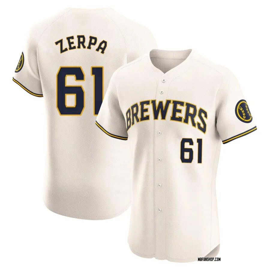Elite Men's Angel Zerpa Milwaukee Brewers Home Jersey - Cream