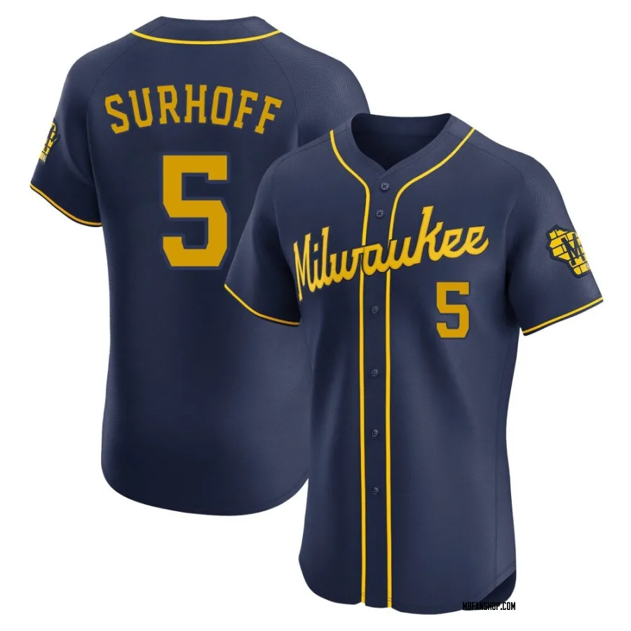 Elite Men's Bj Surhoff Milwaukee Brewers Alternate Jersey - Navy