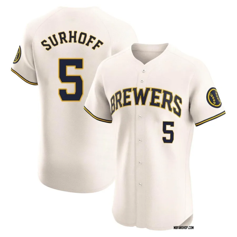 Elite Men's Bj Surhoff Milwaukee Brewers Home Jersey - Cream
