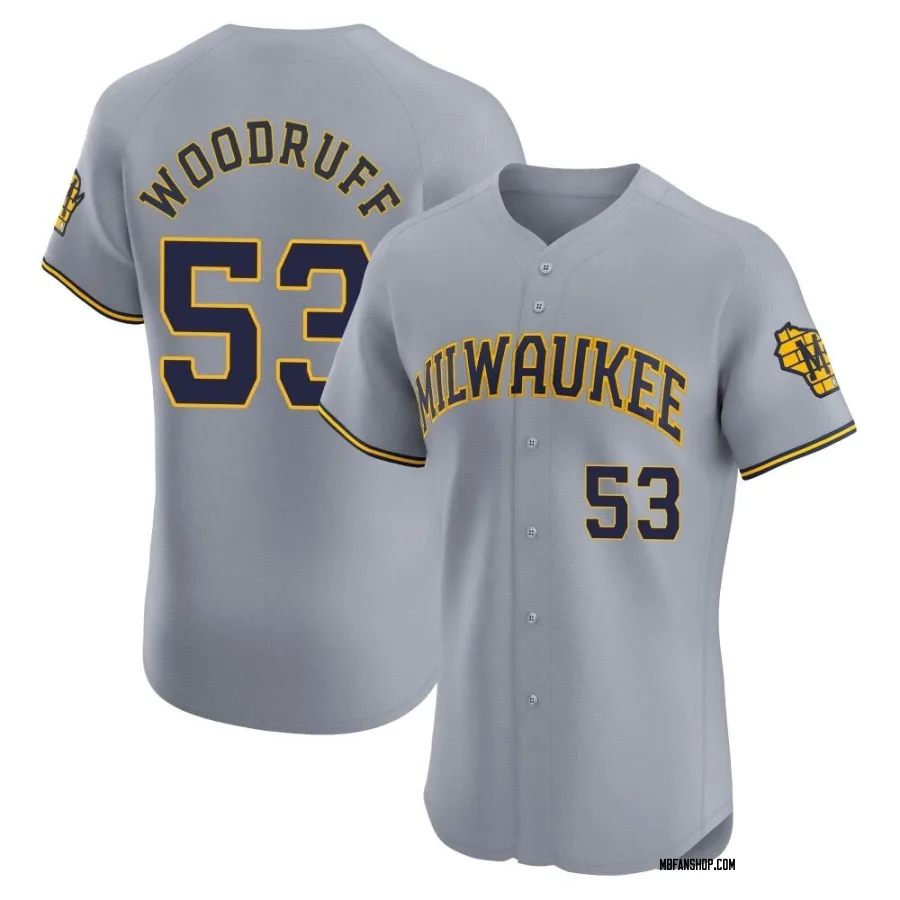 Elite Men's Brandon Woodruff Milwaukee Brewers Road Jersey - Gray