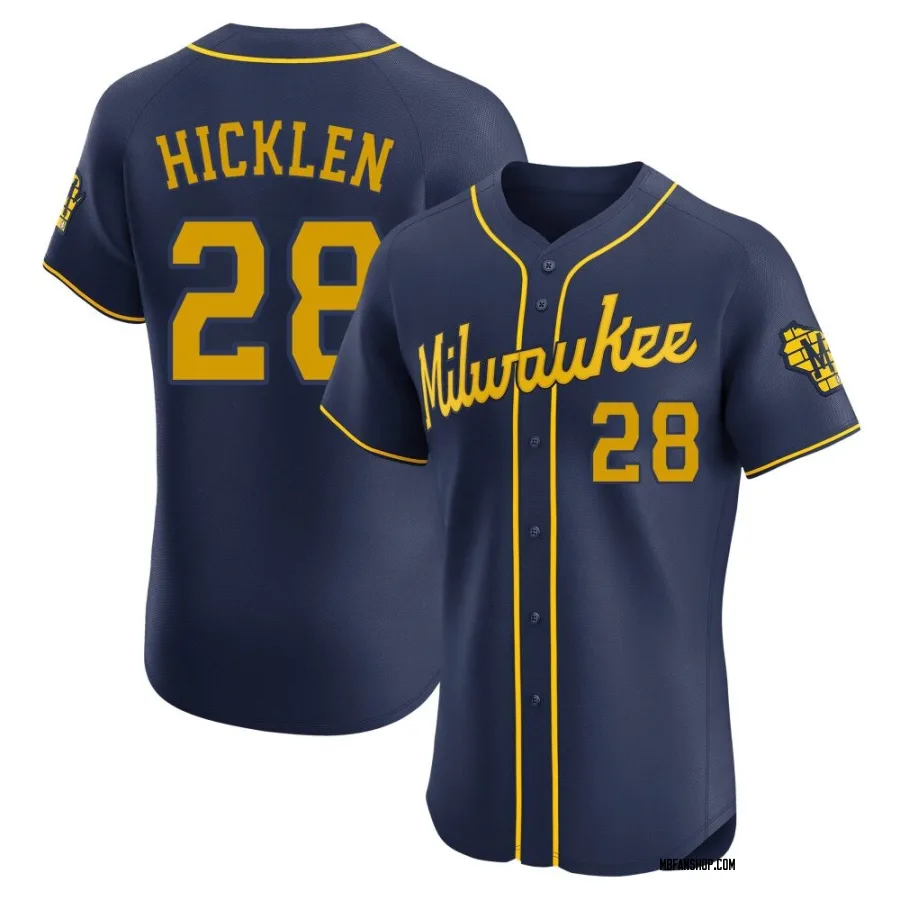 Elite Men's Brewer Hicklen Milwaukee Brewers Alternate Jersey - Navy