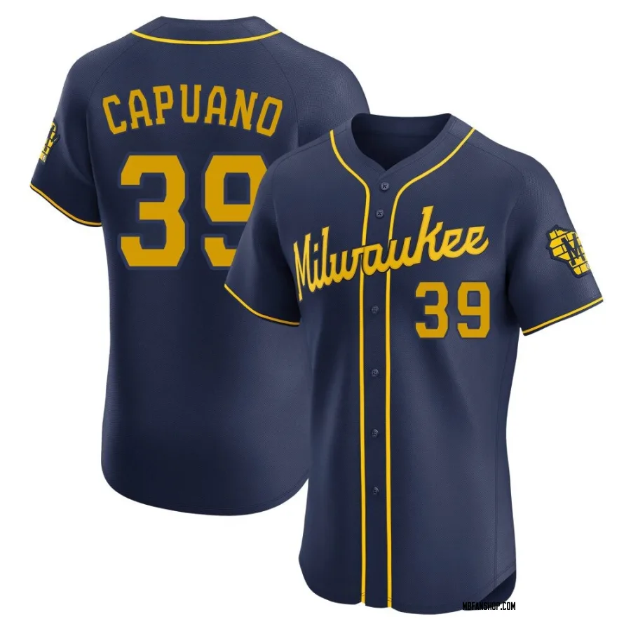 Elite Men's Chris Capuano Milwaukee Brewers Alternate Jersey - Navy