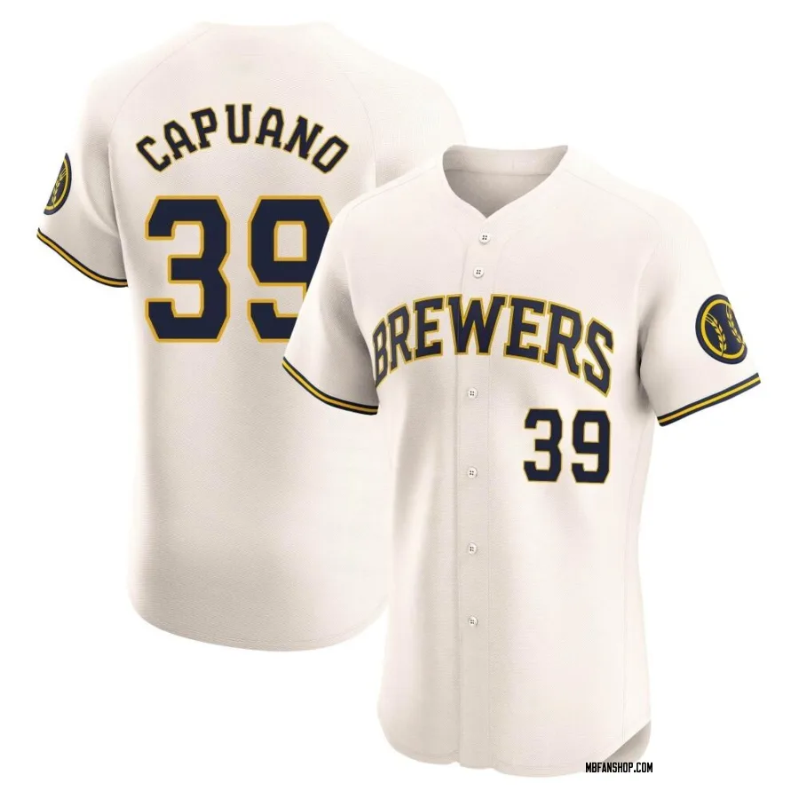 Elite Men's Chris Capuano Milwaukee Brewers Home Jersey - Cream