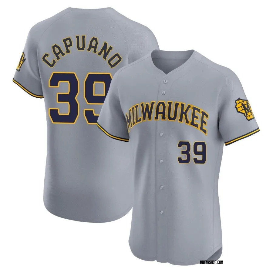 Elite Men's Chris Capuano Milwaukee Brewers Road Jersey - Gray