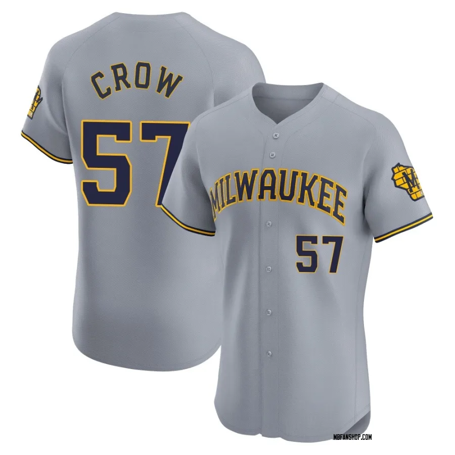 Elite Men's Coleman Crow Milwaukee Brewers Road Jersey - Gray