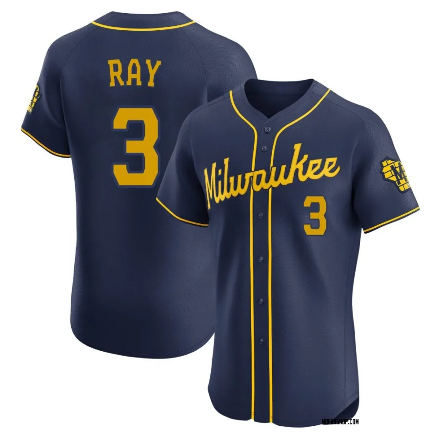 Elite Men's Corey Ray Milwaukee Brewers Alternate Jersey - Navy
