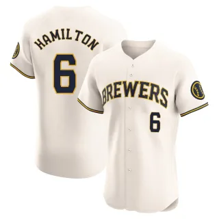 Elite Men's David Hamilton Milwaukee Brewers Home Jersey - Cream
