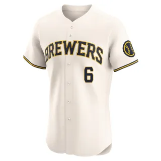Elite Men's David Hamilton Milwaukee Brewers Home Jersey - Cream