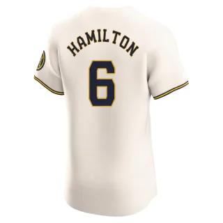 Elite Men's David Hamilton Milwaukee Brewers Home Jersey - Cream