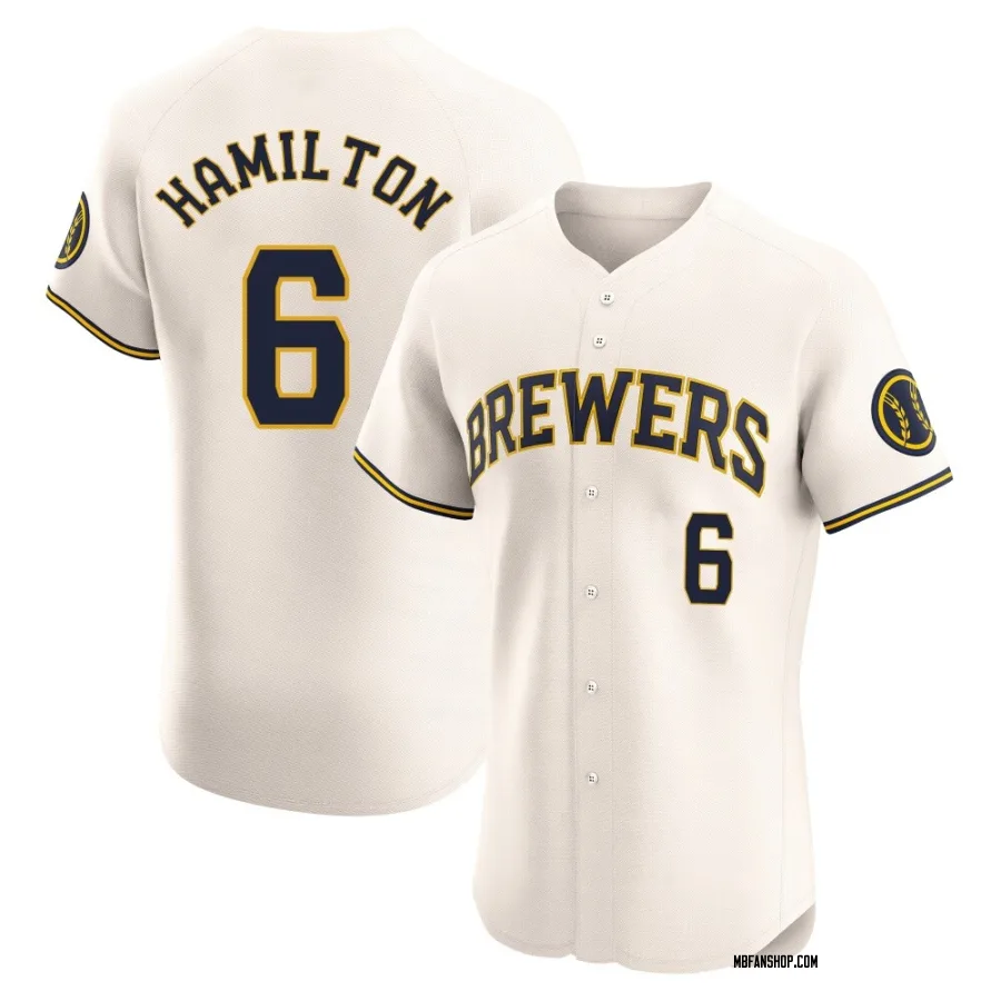 Elite Men's David Hamilton Milwaukee Brewers Home Jersey - Cream