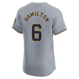 Elite Men's David Hamilton Milwaukee Brewers Road Jersey - Gray