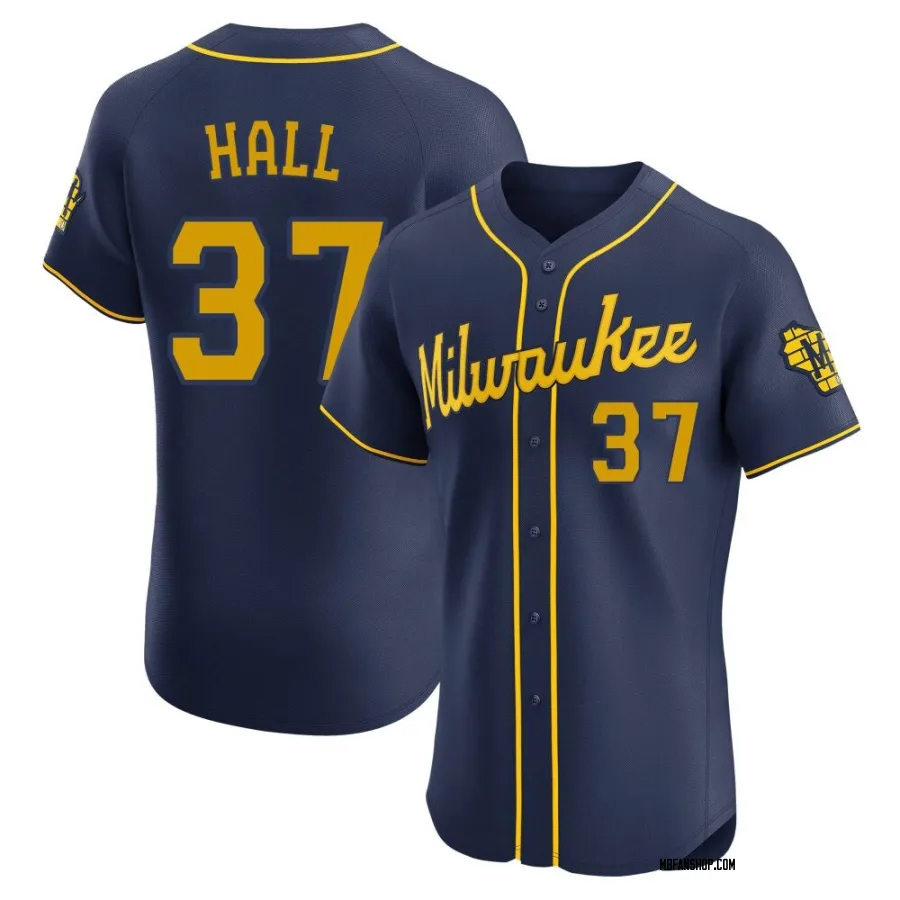 Elite Men's DL Hall Milwaukee Brewers Alternate Jersey - Navy