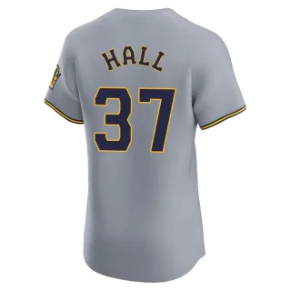 Elite Men's DL Hall Milwaukee Brewers Road Jersey - Gray