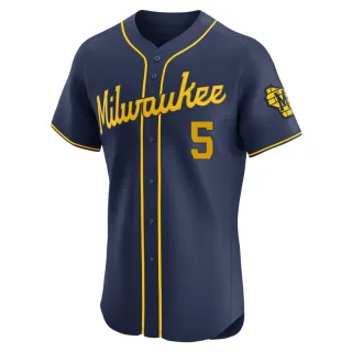 Elite Men's Garrett Mitchell Milwaukee Brewers Alternate Jersey - Navy
