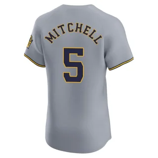 Elite Men's Garrett Mitchell Milwaukee Brewers Road Jersey - Gray